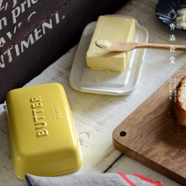 < Qingsen Cafeteria > Japanese studio m English letter ceramic butter tray containing storage box