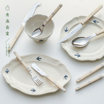 Green Cafeteria French Sabre Paris small tavern milky white stainless steel spoon fork knife cutlery