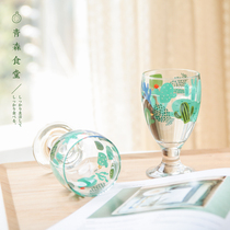 < Qingsen Canteen > Japan Made Summer Fresh Cactus Small Bear Cold Drink Soda Ballet High Foot Glass Cup
