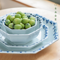 〈 Aomori Canteen 〉 Japanese-made BZJS traditional Japanese style and wind-leaf grass ceramic octagonal Bowl plate