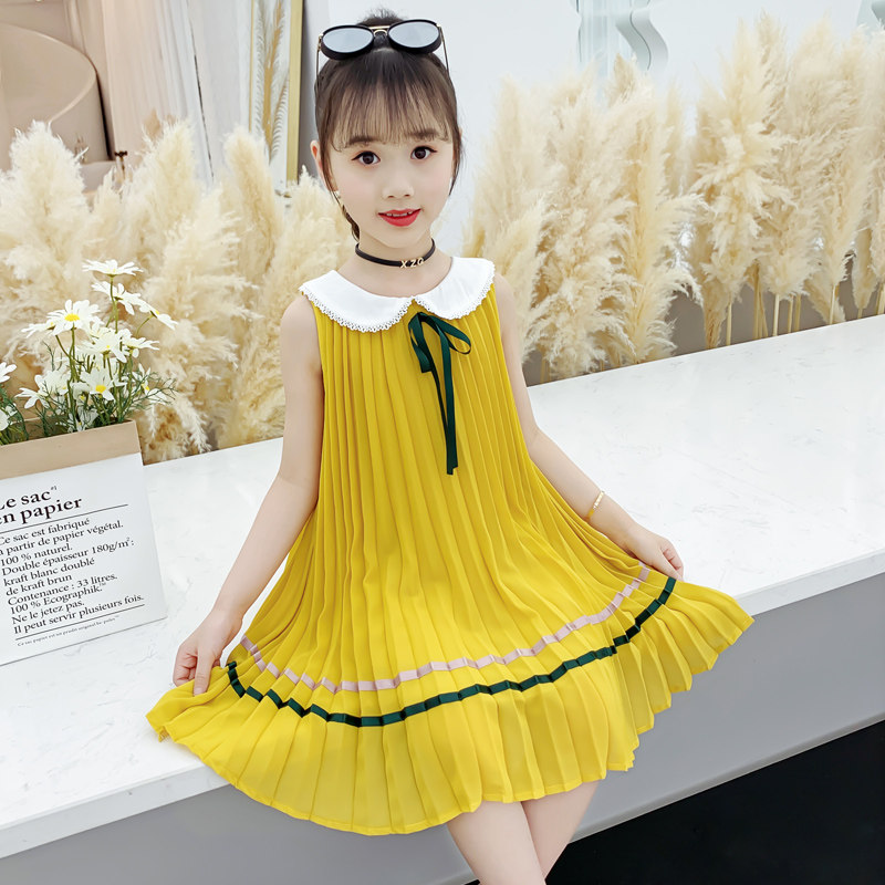 Girl Snowspun Tennis Net Red Ocean Dress 2022 New Children Suit Summer Vest Dress Girl Summer Dress Foreign Princess Dress