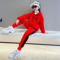 Girls autumn winter clothing suit 2022 new children girl plus suede thickened 10 gold velvet sweater two-piece set 12 years old