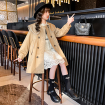 Girl Jacket Big Boy Dress Medium Long Style Wind Clothes 2022 New Children Autumn Clothes Foreign Air Girl Inglust Wind Clothing Tide