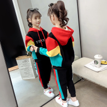 Girl Clothing Online Red Suit Autumn Winter 2022 New Children Plus Suede Thickened Foreign Air Sweater Spring Clothing Sports Two Sets