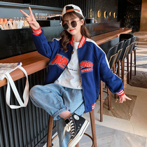 Girl Plus Suede Thickening Coat Autumn Winter 2021 New CUHK Childrens Clothing Girls Nets Red Ocean Air Autumn Clothing Baseball Clothes