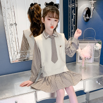 Girl Spring Clothing Dress Suit Foreign Air 2022 New Childrens Net Red Spring Autumn Skirt Sweater Horse Chia 2 Sets
