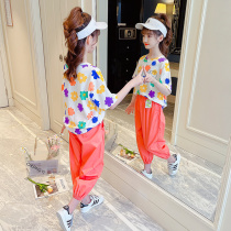 Girls suit 2022 new summer clothing online red children foreign air short sleeves CUHK Girl girl Summer sports Two sets