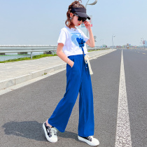 Girl Suit Summer Dress 2022 New Korean Version Great Boy Foreign Air Short Sleeve Thin Children Summer Broadlegged Pants Two Sets