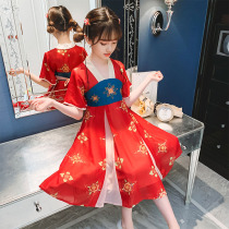 Girls dress Summer girl Chinese wind Super Wonderland Skirt Summer Dress Child Retro Fit Short Sleeve Princess Dress