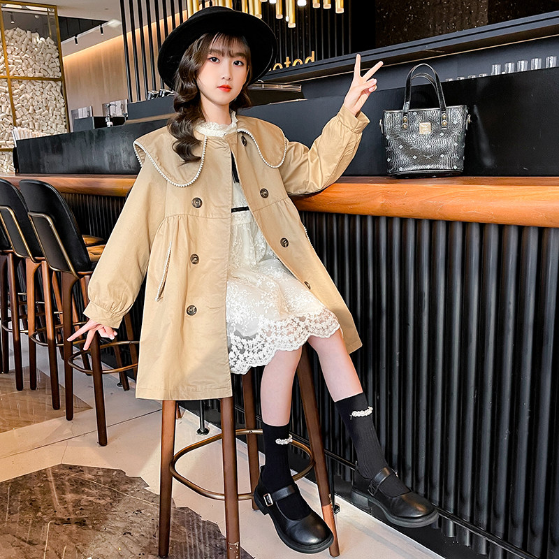 Girl's autumn clothes with long version of the winewear The great children's casual blouses 2022 new children Inslee windcoats Spring and autumn