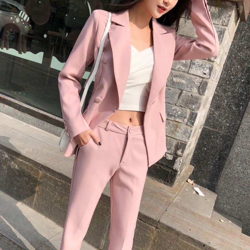 Pink Suit Set for Women 2025 Fashionable Spring and Autumn New Slim-Fit Blazer with Cropped Pants Business Attire