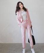 2020 Spring / Summer Hàn Quốc East Gate thời trang Casual Pants Nine-Point ol hồng A Small Nút Suit Hai mảnh Set