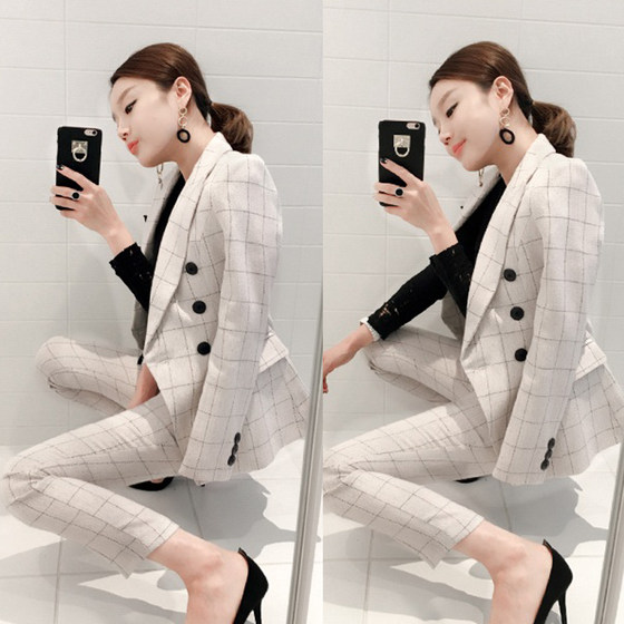 South Korea Dongdaemun 2023 Spring and Autumn New Korean Style Temperament Fashion Lapel Double-breasted Slim Waist Suit