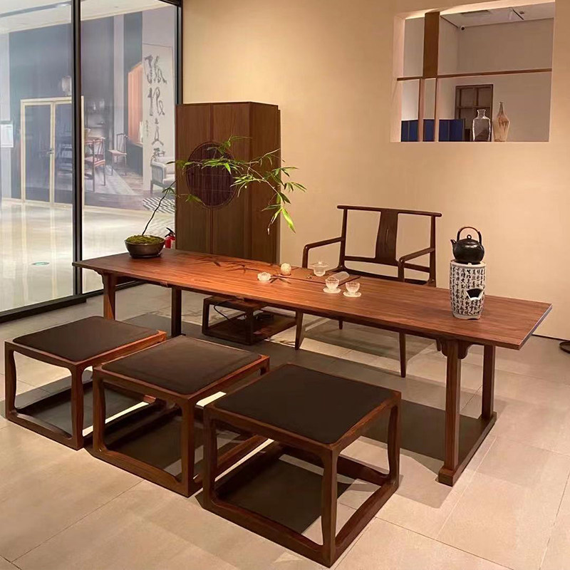 New Chinese style solid wood tea table and chair combination modern minimalist black walnut kung fu tea table Zen teahouse tea room furniture