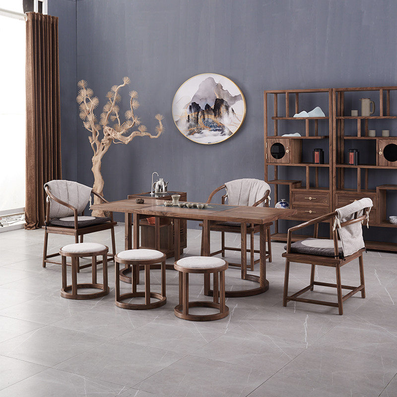 New Chinese style black walnut tea table and chair combination tea table solid wood Zen tea art table Kung Fu tea table table drinking tea room table - Taobao