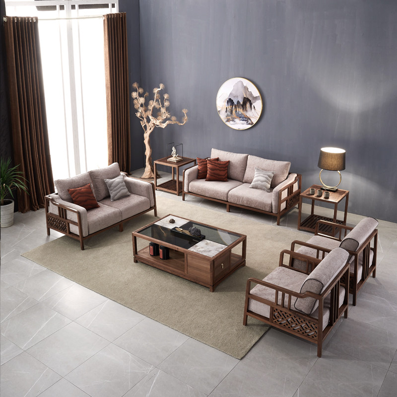 Black Walnut New Chinese Sofa Couple Combination Modern Chinese Zen Living Room Furniture