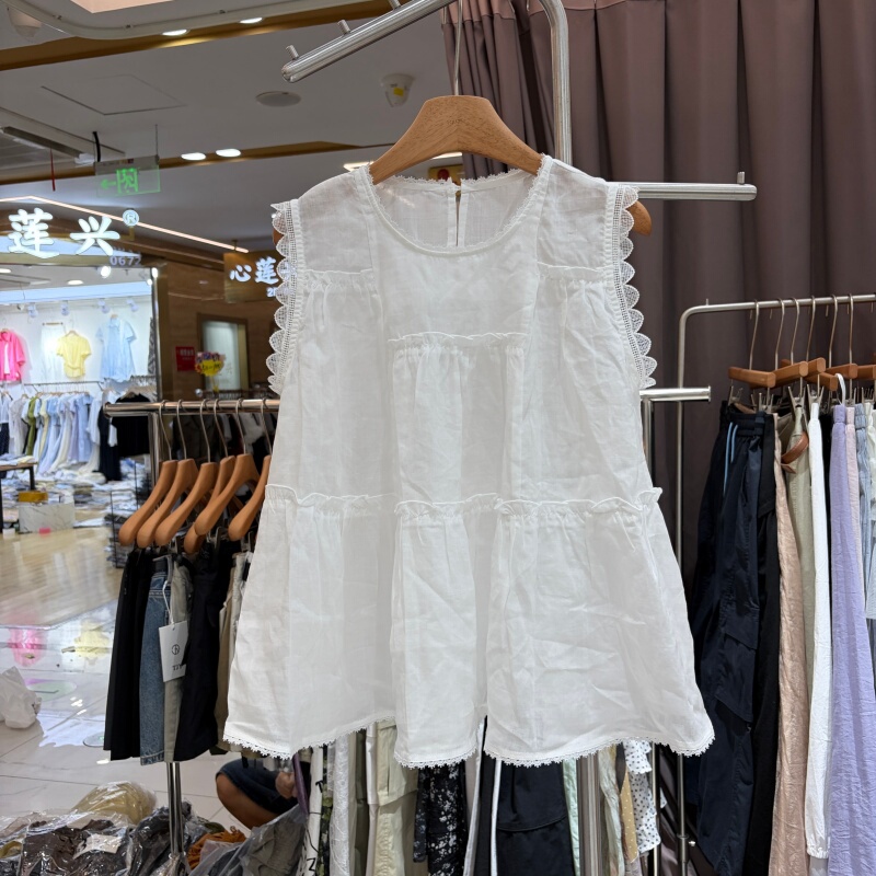 Korean Style 36325 Genuine 2026 Summer Lace Sleeveless Shirt for Women, White Lace Slimming Loose Vest Top Korean Style 36325 Genuine 2026 Summer Lace Sleeveless Shirt for Women, White Lace Slimming Loose Vest Top
