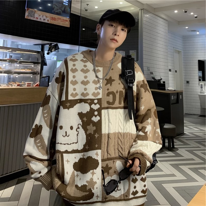 Extra Large Size 150kg Trendy Cartoon Crew Neck Knit Sweater Men's Autumn Vintage Design Rabbit Sweater Jacket2 Extra Large Size 150kg Trendy Cartoon Crew Neck Knit Sweater Men's Autumn Vintage Design Rabbit Sweater Jacket2