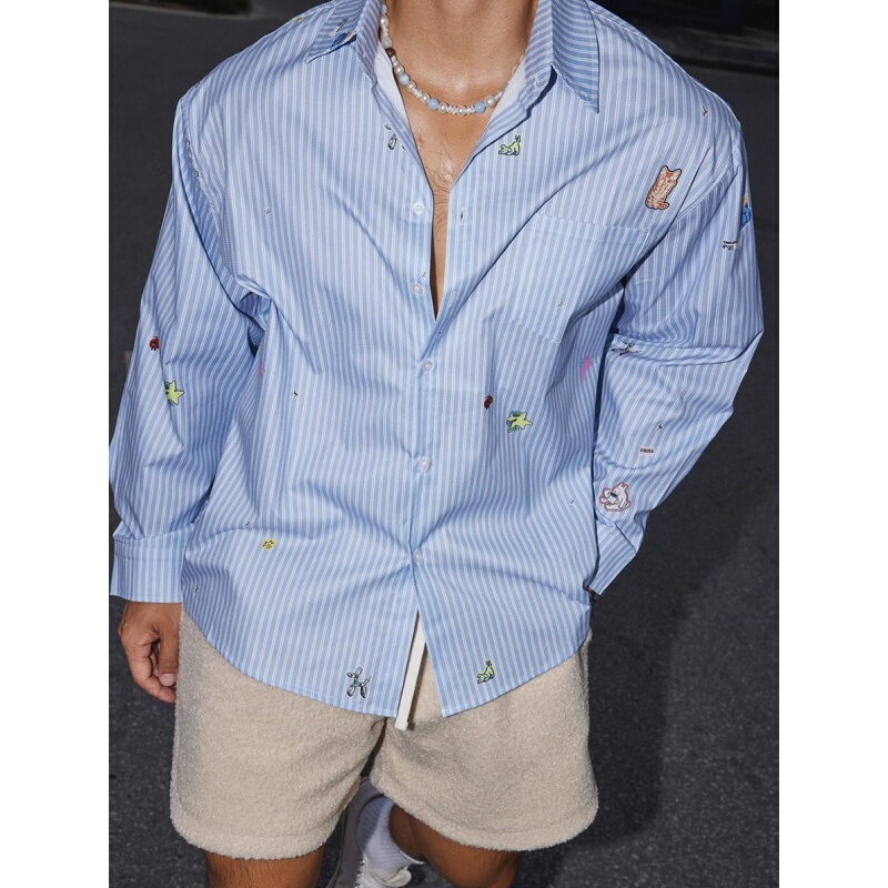 Extra Large Size 150kg American-Style Basic Cartoon Print Long-Sleeve Shirt for Men and Women, Summer Trendy Brand Stylish Top 2