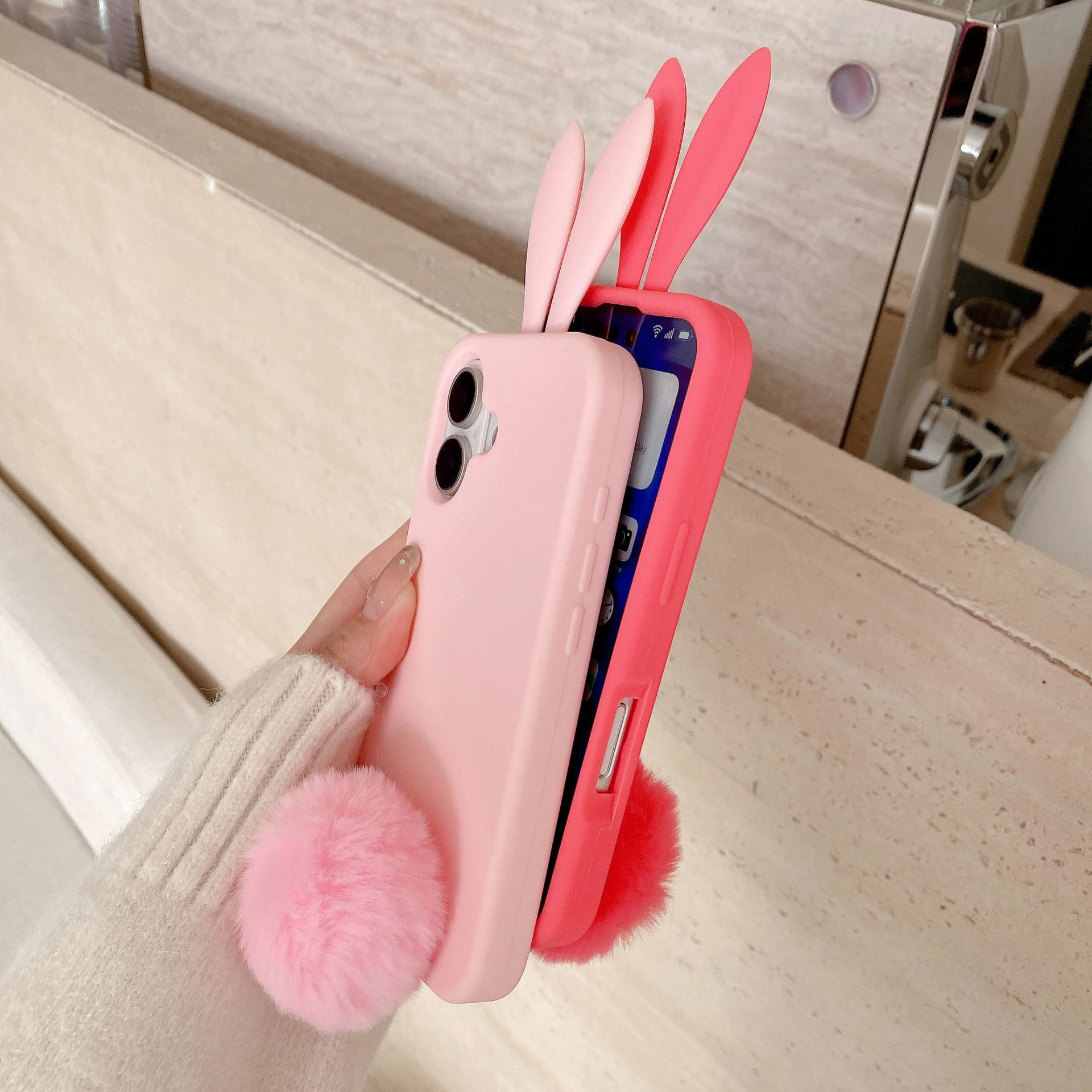 Plush Rabbit Phone Case With Long Ears Cartoon Protective Cover_voghion.com