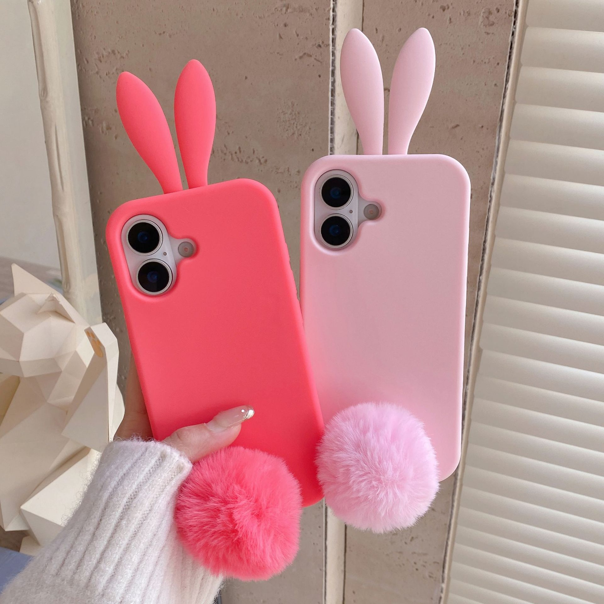 Plush Rabbit Phone Case With Long Ears Cartoon Protective Cover_voghion.com