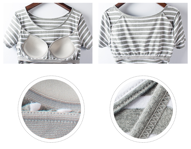 Nữ mùa hè với áo độn ngực bằng vải cotton pyjama cup cup one miễn phí mặc áo ngực dài tay ngắn dịch vụ tại nhà váy đầm mùa đông