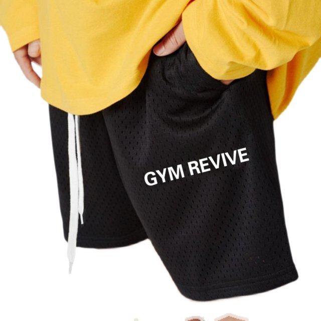 GYMREVIVE ໂສ້ງຂາສັ້ນກິລາກາຍຍະພາບຂອງຜູ້ຊາຍຍີ່ຫໍ້ trendy fog ການຝຶກອົບຮົມຮ່ວມບ້ວງວ່າງເປົ່າຕາຫນ່າງຫ້າຈຸດ