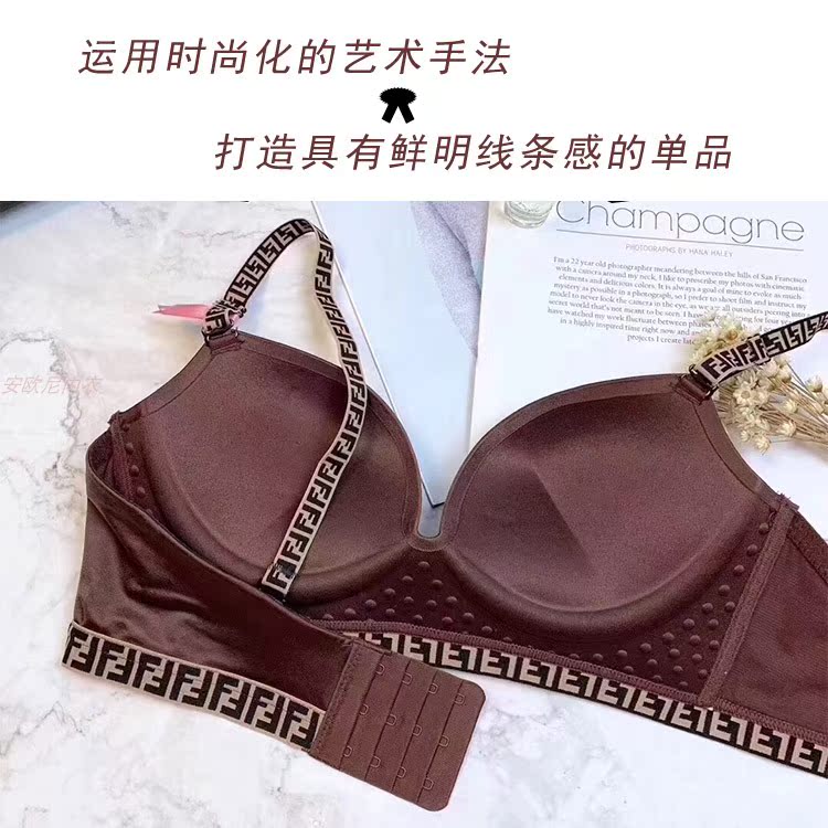 Đồ lót đơn giản nữ thêu chữ đeo vai nữ không có dấu vết không có vòng thép tập hợp áo ngực cao cấp - Bộ đồ lót đồ lót