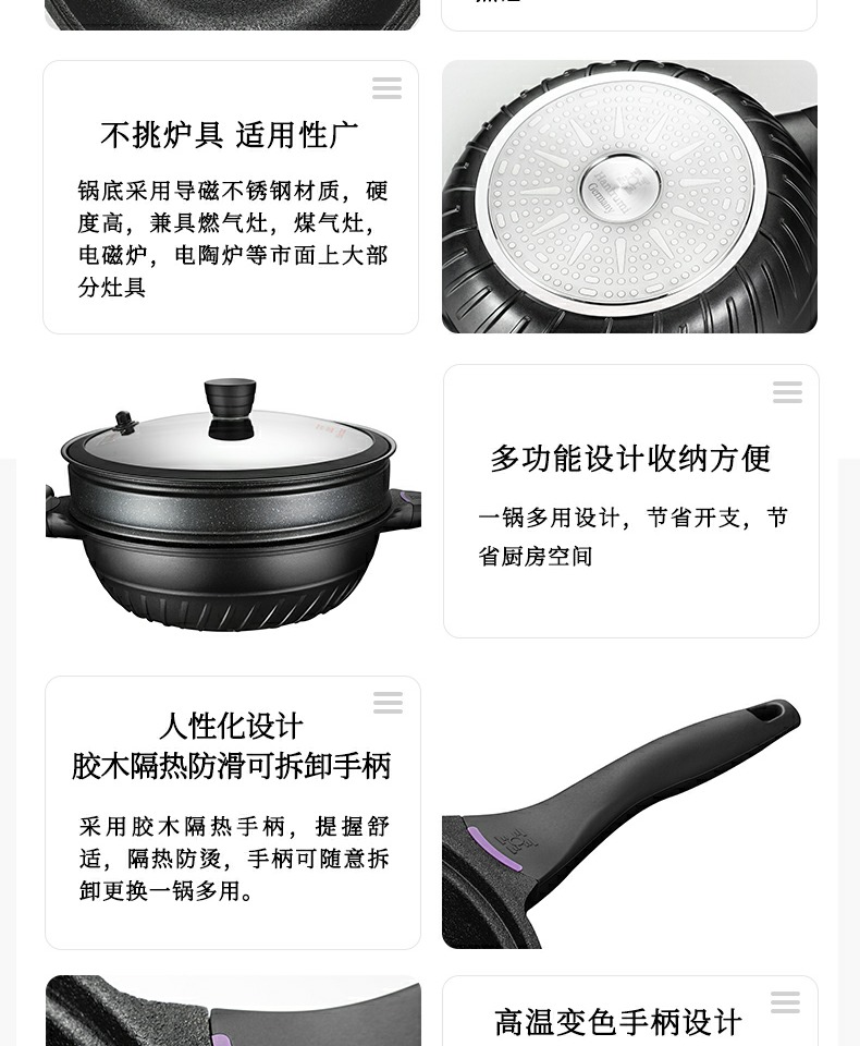 Đức Black King Kong Đa chức năng Maifan Stone Không dính Pan Bếp không khói không khói Gas 32 Chảo chiên dụng cụ nhà bếp thông minh