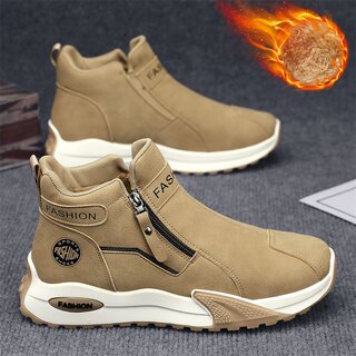 Li Yuxin High-Top Men's Shoes Winter Fleece-Lined Warm Cotton Shoes Men's Casual Leather Shoes Thick-Soled Non-Slip Sports Snow Boots