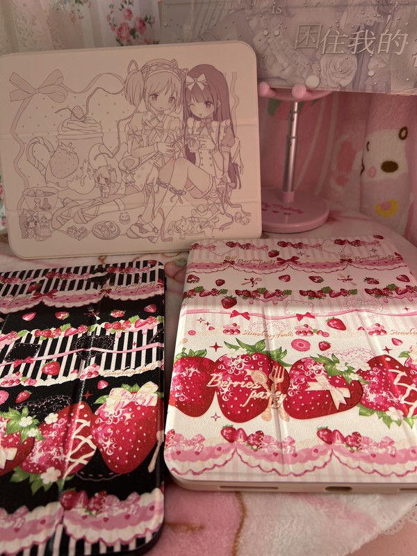 Original iPad Case with Cute Strawberry Lolita Pattern, Pink Protective Case