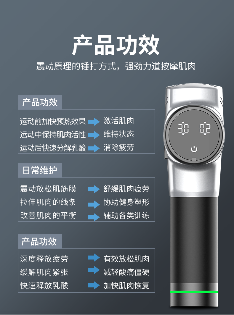 美国 居康 3挡调节 筋膜按摩枪 4按摩头 图17