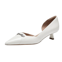 True Beauty 2024 Autumn New Style Sheepskin Feather Buckle Elegant Cat Heel Shallow Mouth Single Shoes for Women YXB18CQ4