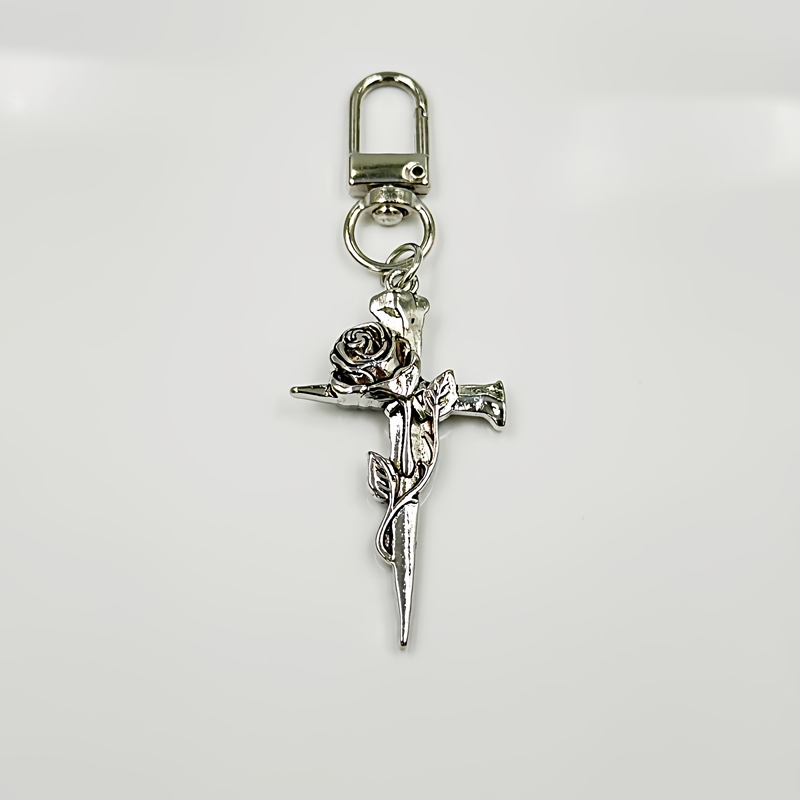 Retro Thorn Rose Double-Sided Cross Keychain Dark Style Metal Pendant Backpack Car Pendant Wholesale Retro Thorn Rose Double-Sided Cross Keychain Dark Style Metal Pendant Backpack Car Pendant Wholesale