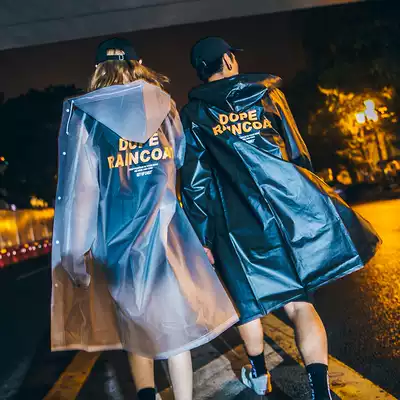 Transparent raincoat jacket tide brand personality long version of hip-hop stormtrooper waterproof European and American street trend men and women