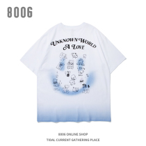 8006 original national tide retro T-shirt men's high street tide brand gradient smiling face short sleeve men's and women's leisure oversize