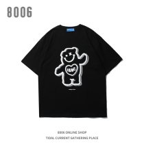 8006 hiphop short sleeve men's tide brand trend hip hop street loose bear graffiti t-shirt men and women couples cool
