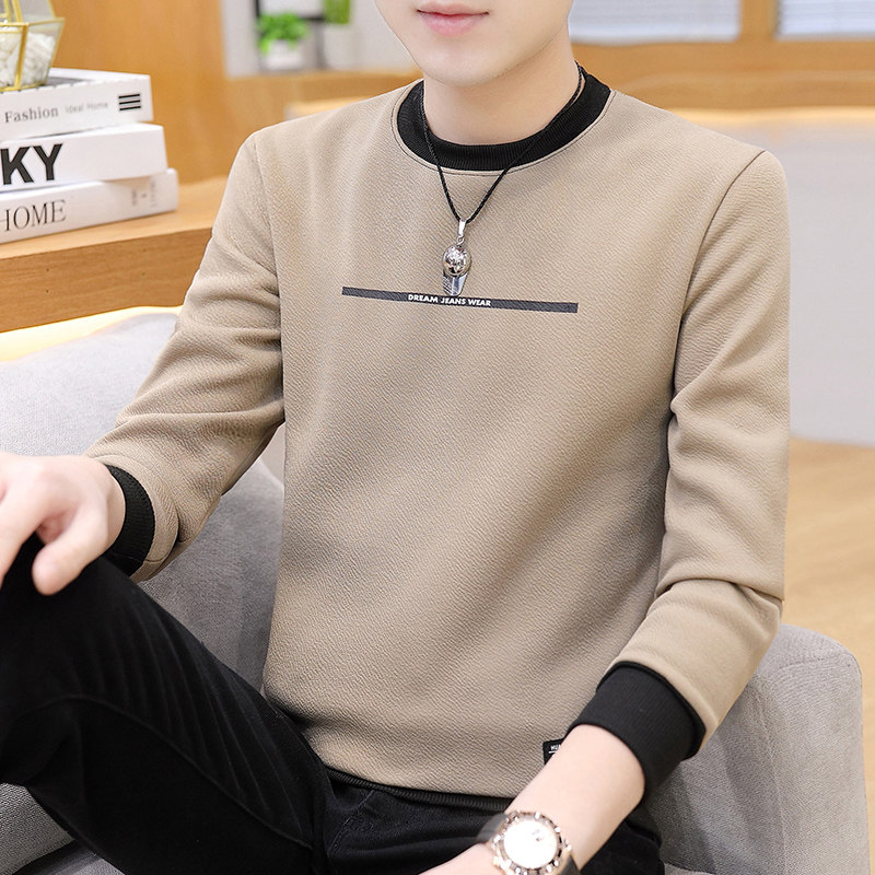 Long sleeve T-shirt male tide card 2020 spring new round collar thick cotton T male Korean version Trend 100 hitch undershirt male tide cx