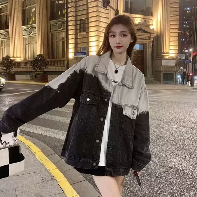 Denim retro jacket, European style, gradient, for beloved
