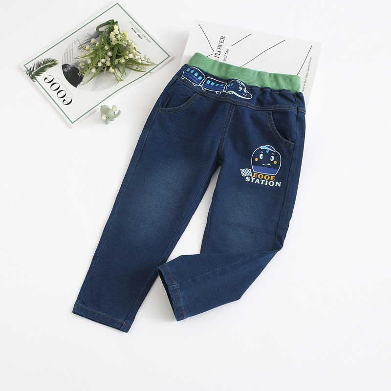 Very small fish 36517 men's, middle and small children's spring and autumn clothing casual sports elastic soft imitation jeans 100-140