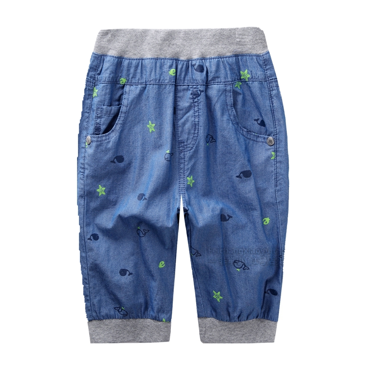 Very small fish 38299 boy summer casual soft and breathable cool quick pure cotton thin soft jeans 7-minute pants