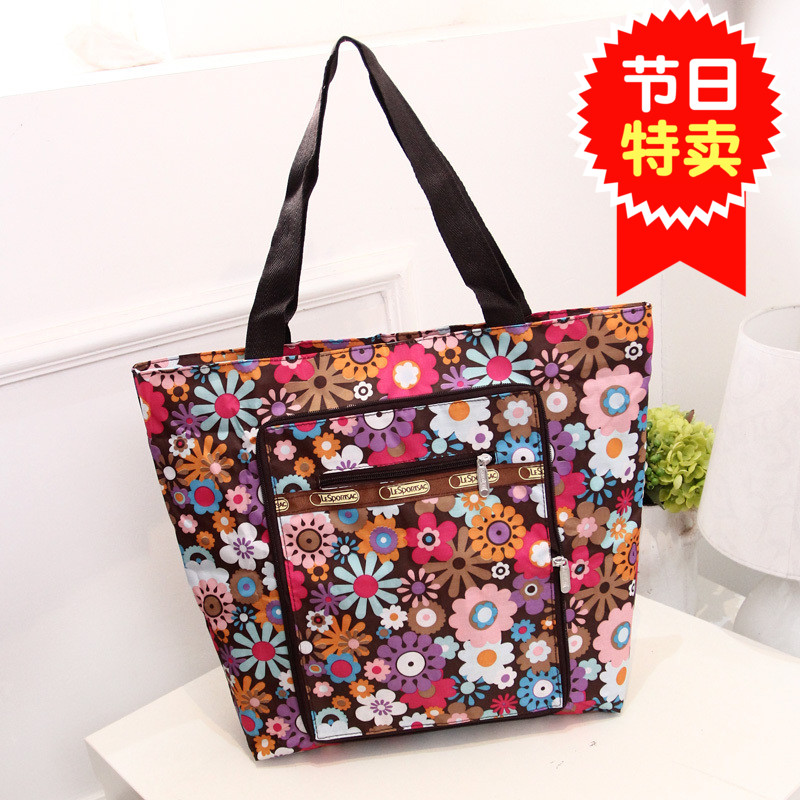 Fashion shopping bag folding cloth bag waterproof nylon eco-friendly bag shopping bag portable supermarket flower cloth grocery shopping bag
