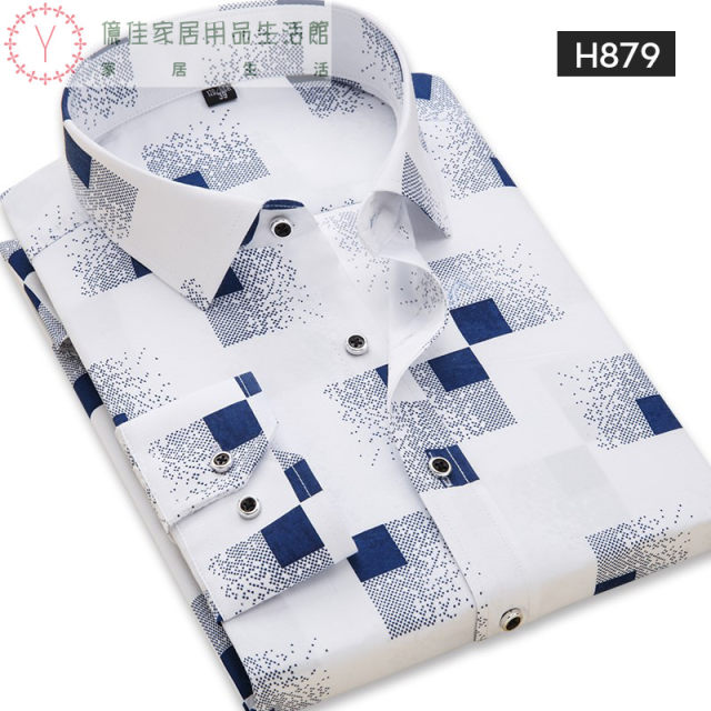 Summer new men's long-sleeved shirts, middle-aged and elderly men's clothing, elderly dads, middle-aged thin casual printed shirts