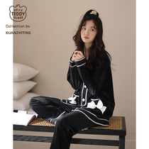 Winter coral suede sleepwear woman long sleeve 2021 new loose big code island suede home for autumn and winter style suit