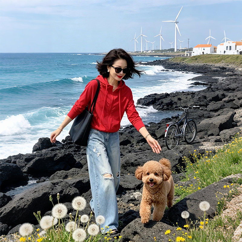 2026超火减龄外套时尚洋气夏季新款高级设计连帽红色防晒上衣女