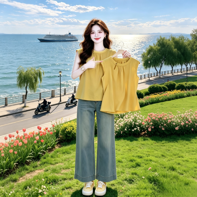 New Versatile Breathable Artistic Retro Sleeveless Top 2026 Summer Hot-Selling Loose Comfortable Round-Neck Shirt