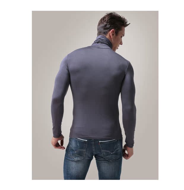Áo thun cổ cao nam dài tay Slim xu hướng cộng với size cộng với chất béo quần áo mùa thu đồ lót mùa thu đông áo thun nam form rộng