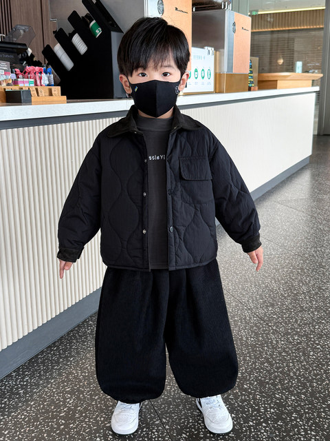 Boys' Fleece-Lined Suit 2026 Winter New Style Children's Fashionable Thickened Cotton Coat Boys' Winter Clothing Fleece-Lined Pants Three-Piece Set