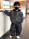 Boys' Autumn and Winter Clothing Set, Kidsren's Sweater Fleece-Lined Jacket 2026 New Baby Thickeneded Warm Leopard Print Three-Piece Set