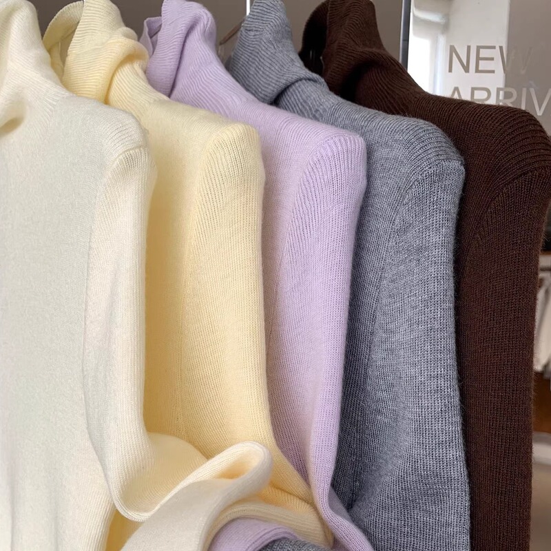 Hangzhou Sijiqing High-End Korean Wool Turtleneck Knit Light Purple Top with Egg-Patterned Base Layer for Women